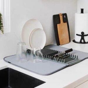 حصيرة تجفيف الأطباق 2 في 1 مع رف