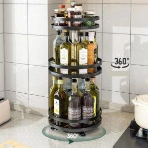 منظم دوّار معدني بثلاث طبقات لتخزين التوابل والبهارات