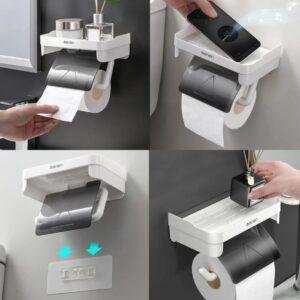 حامل ورق تواليت مع رف علوي متعدد الاستخدامات